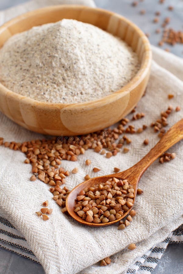Buckwheat Flour in a Bowl and Buckwheat Grain in a Spoon Stock Image Image of vegetarian