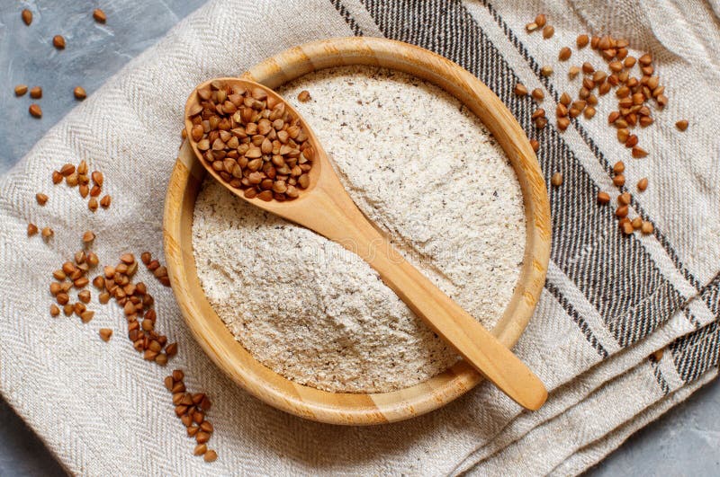 Buckwheat Flour in a Bowl and Buckwheat Grain in a Spoon Stock Image Image of edible, view