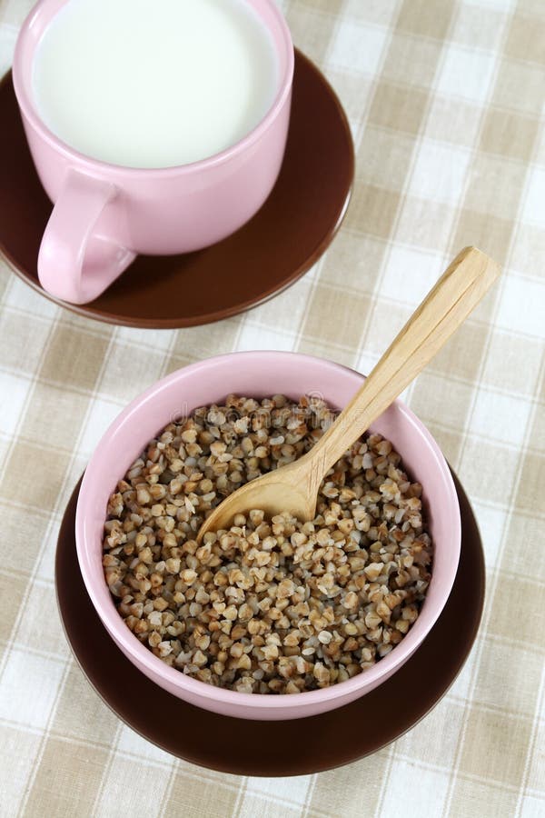 Buckwheat and Milk in a Cup Stock Photo Image of cuisine, spoon 29676038