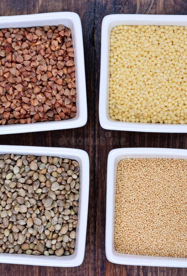 Hemp Seeds Millet Seeds Ceramic Bowls Stock Photos Free & Royalty