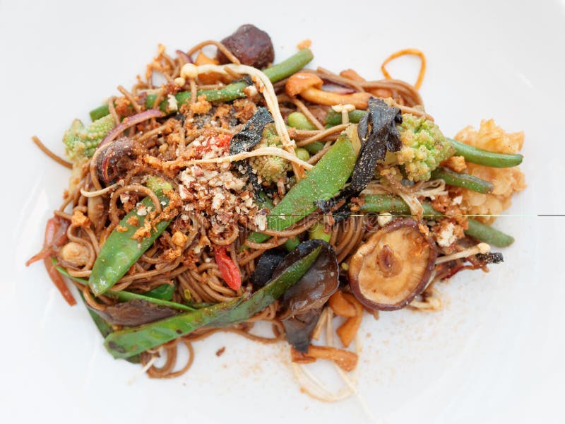 Buckwheat Noodles with Vegetables and Mushrooms Stock Photo Image of