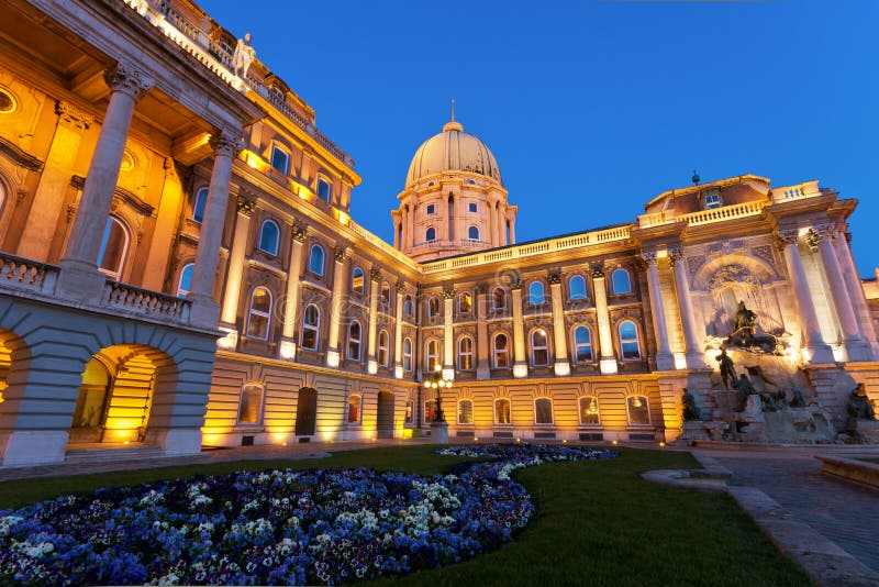 The Buda Castle in Budapest with a flower bed royalty free stock image The Buda Castle in Budapest with a flower bed royalty free stock image