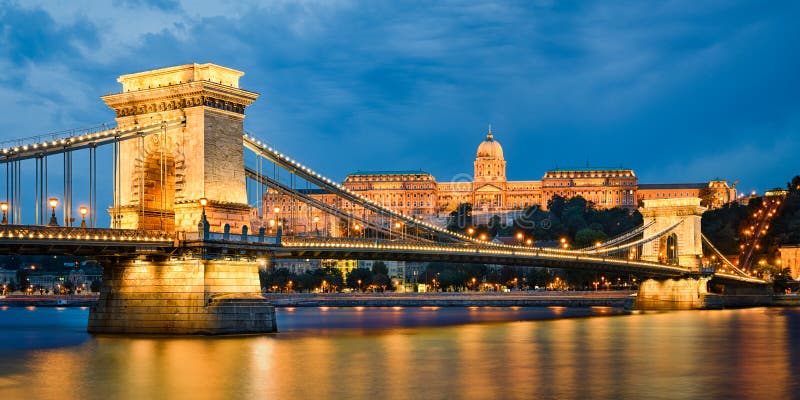 Buda Castle and Chain Bridge in Budapest, Hungary. Buda Castle and Chain Bridge at night in Budapest, Hungary stock photos Buda Castle and Chain Bridge in Budapest, Hungary. Buda Castle and Chain Bridge at night in Budapest, Hungary stock photos
