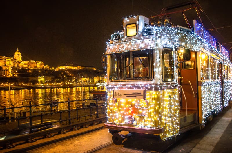 Budapest Christmas Tram with Castle in Background