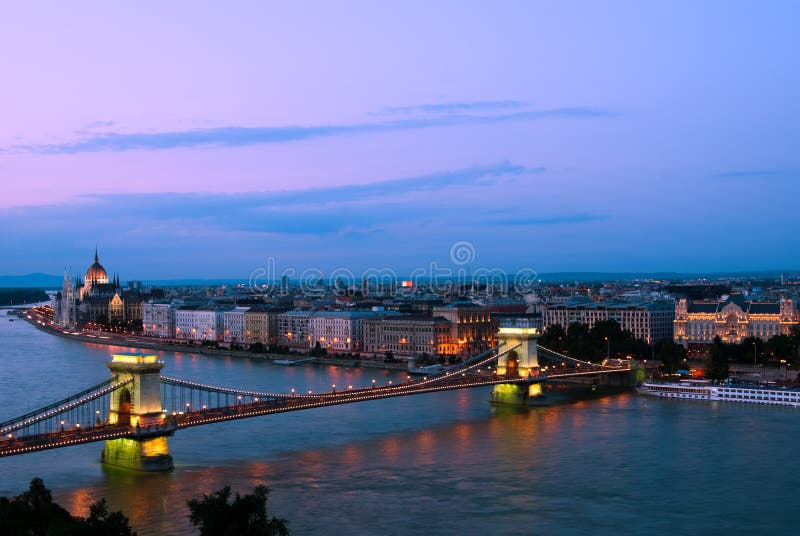 Budapest in the evening. Evening landscape of Budapest, at the sunset time Budapest in the evening. Evening landscape of Budapest, at the sunset time