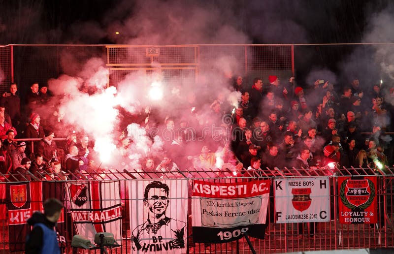 BUDAPEST - March 10: Fans Of FTC Light Fire During Ferencvarosi TC