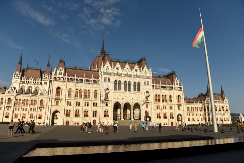 Budapest, Hungary - August 29, 2017: Lajos Koshuta Square and Hungarian Parliament Building in Budapest. stock photography Budapest, Hungary - August 29, 2017: Lajos Koshuta Square and Hungarian Parliament Building in Budapest. stock photography