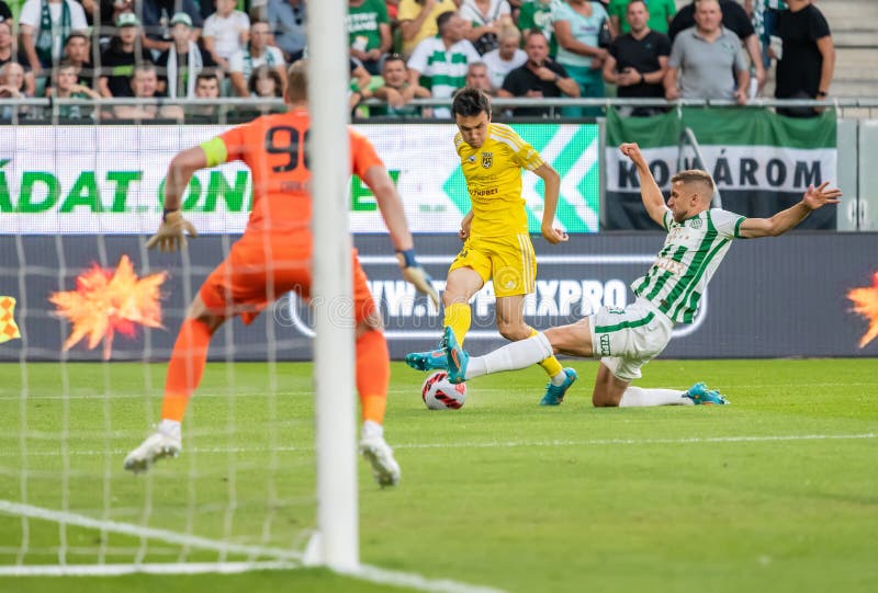 BUDAPEST, HUNGARY - AUGUST 9: Adama Traore of Ferencvarosi TC controls the  ball during the UEFA Champions League Qualifying Round match between Ferencvarosi  TC and Qarabag FK at Ferencvaros Stadium on August