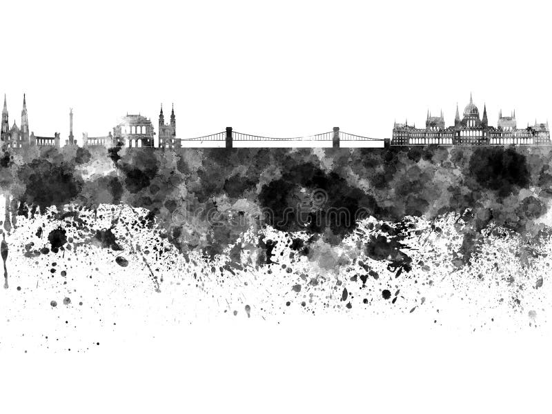 Budapest skyline in black watercolor