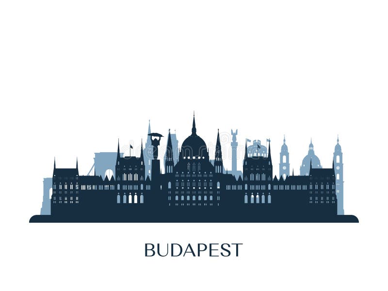 Budapest skyline, monochrome silhouette.