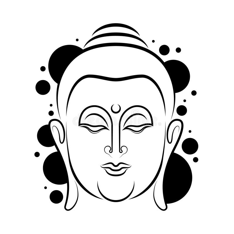 Buddha front face with line drawing art and circles bubble around vector design royalty free illustration