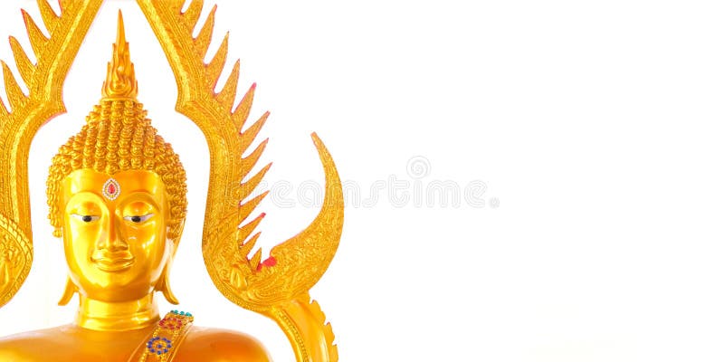 Buddha gold statue on golden background patterns stock photo