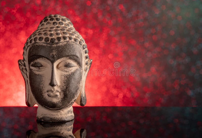 Buddha Head on a Red and Black Gradient Background with Stars Stock Image -  Image of black, reflection: 185536209