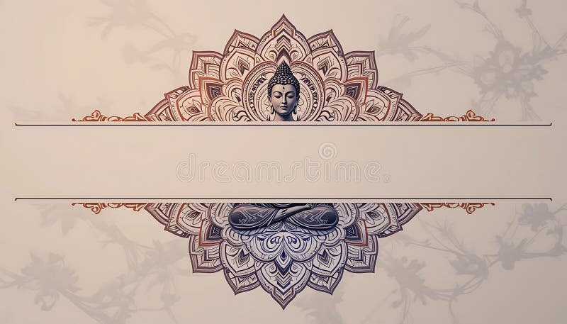 Buddha Head and Sitting Position with Decorative Mandala Frame Design stock illustration