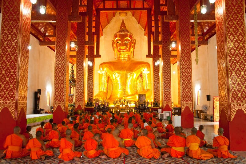 Buddha image and monks