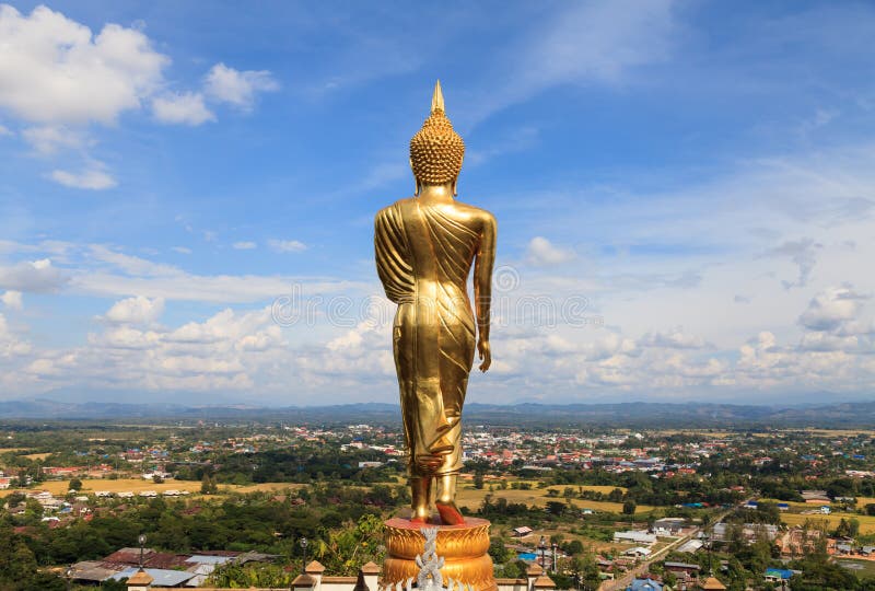 Standing gold Buddha image in Nan, Thailand