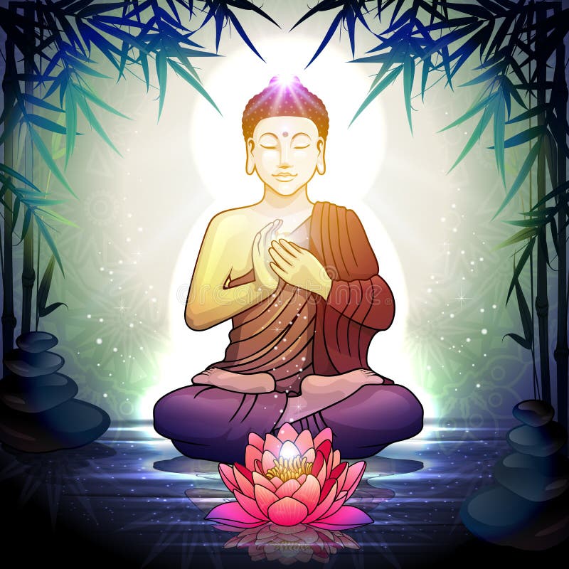 Buddha in Meditation with Lotus Flower Stock Illustration ...