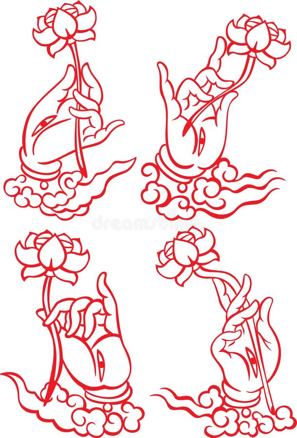 Buddha ręki mienia lotosu set ilustracji