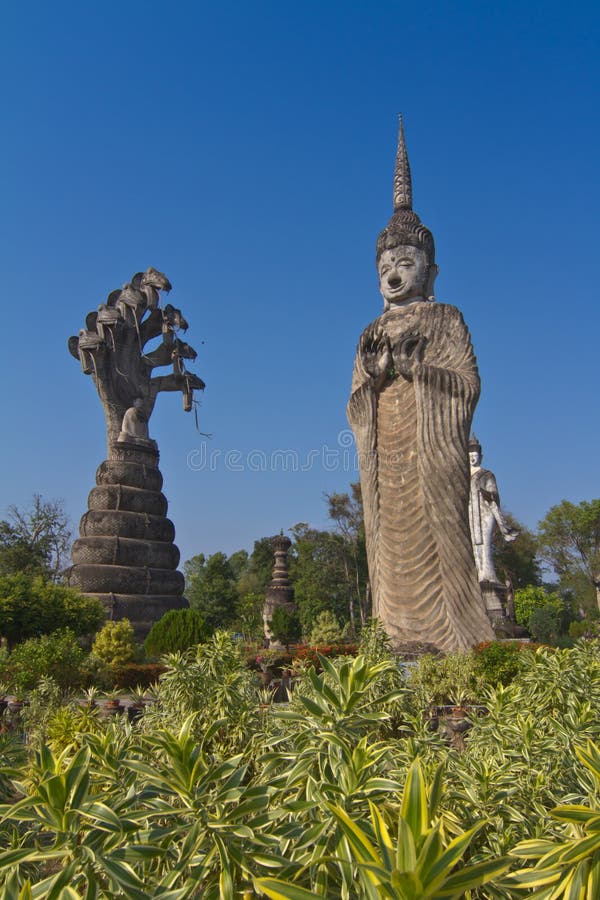 Buddha statue in hindu style, thai temple in Nhongkhai Province Thailand