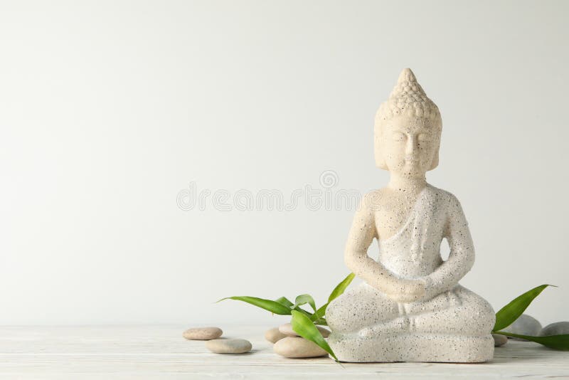 Composition Buddha and Candles on Wooden Table. Zen Concept Stock Image