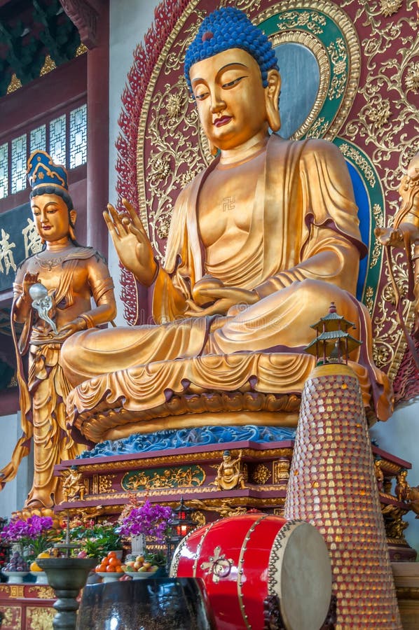 Gold Buddha Statue In Temple Hangzhou Stock Photo - Image of power ...
