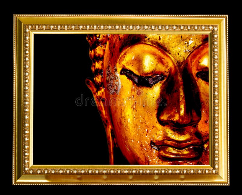 Buddhaframsida i guld- ram royaltyfria foton Buddhaframsida i guld- ram royaltyfria foton