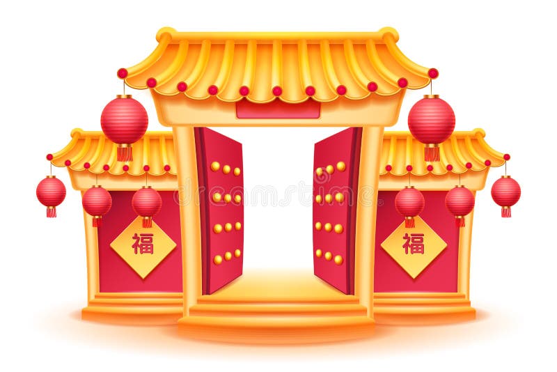 Buddhist china temple with opened gates for CNY