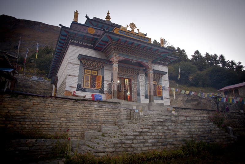 Buddhist gompa and monastery in the Nepal stock photo