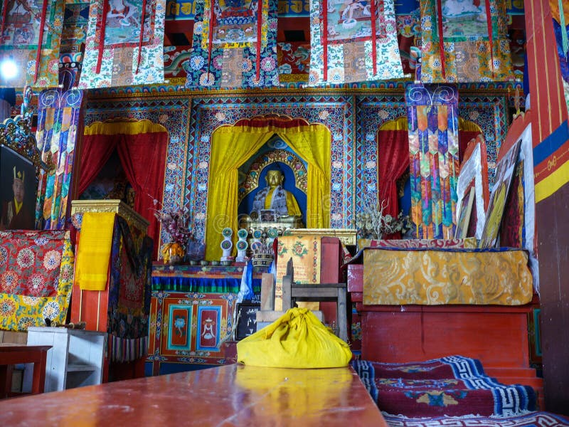 Buddhist Monastery Interior Near Ngawal, Nepal royalty free stock photo