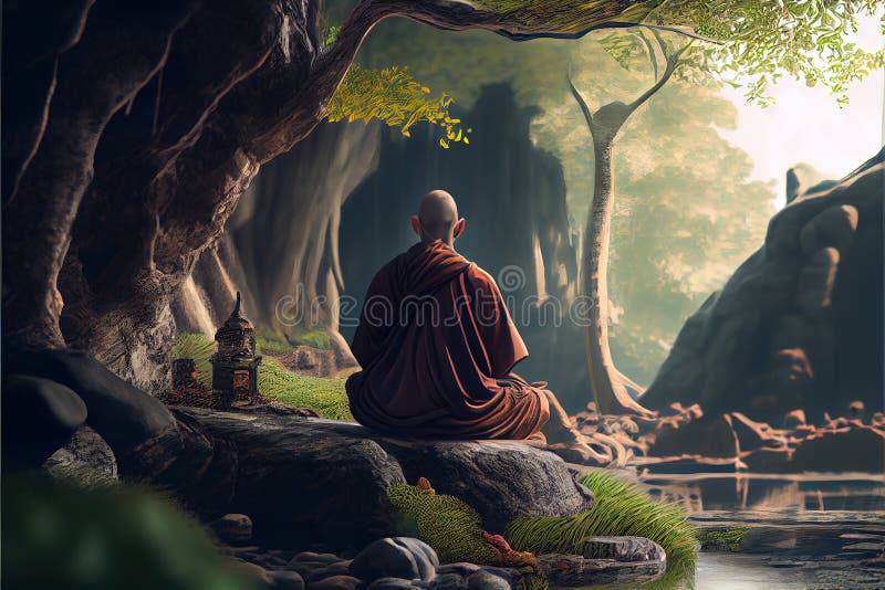 Buddhist monk meditating. stock illustration. Illustration of buddhism ...