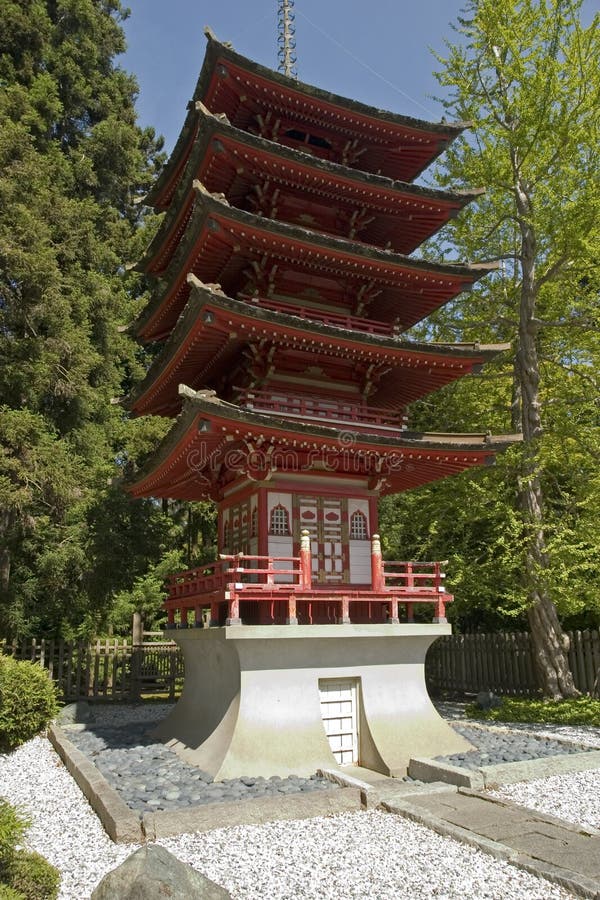 The Buddhist pagoda or treasure tower, The Japanese Tea Garden in Golden Gate Park is the type of Japanese garden known as a wet walking garden, although it has a Zen garden, or dry garden area as well. Golden Gate Park's Japanese Tea Garden is the oldest public Japanese garden in the United States.