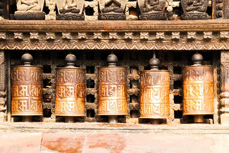 Buddhist prayer wheels stock photo. Image of swoyambhunath 18915992