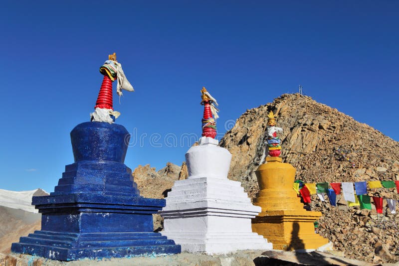 Buddhistic stupas (chorten) in the Himalayas royalty free stock image