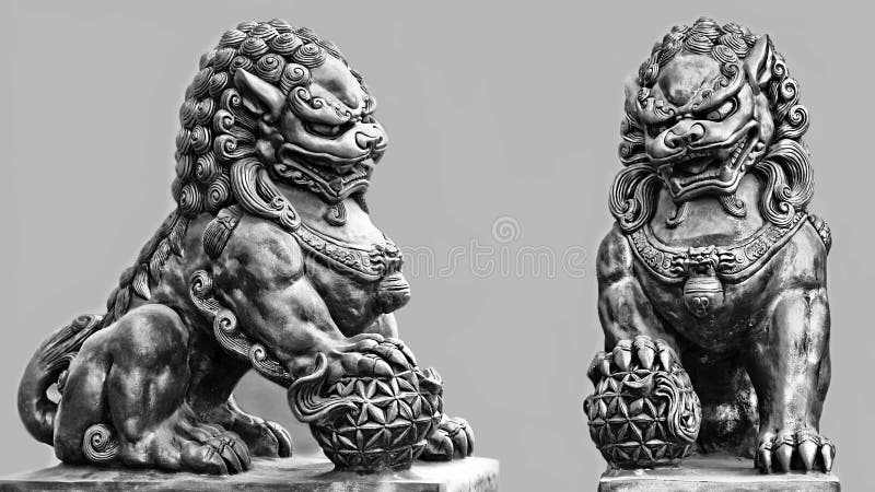 Buddhist stone statue. Guardian Lion Foo Fu dog guard. Buddhist stone statue. Guardian Lion Foo Fu dog guard.