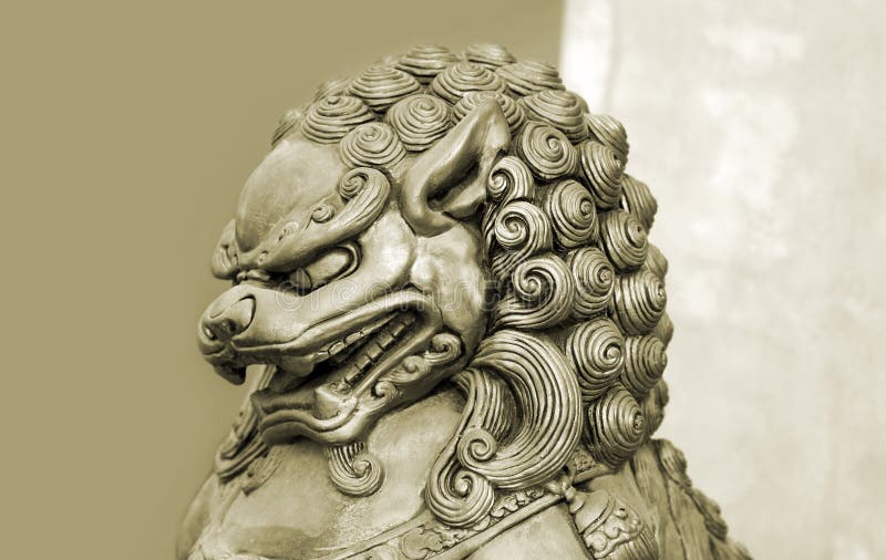 Buddhist stone statue. Guardian Lion Foo Fu dog guard. Buddhist stone statue. Guardian Lion Foo Fu dog guard.