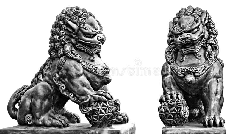 Stone statue. Guardian Lion Foo Fu dog guard. Buddhist sculpture. Stone statue. Guardian Lion Foo Fu dog guard. Buddhist sculpture.