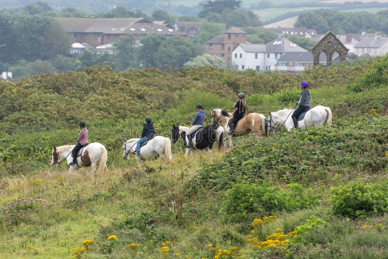 BUDE, CORNWALL/UK AUGUST 15 Horse Riding in Bude in Cornwall