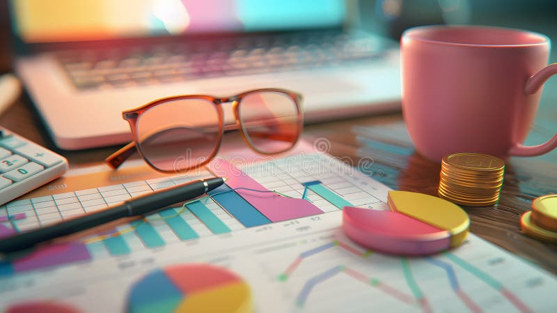 Budget analysis spreadsheet and financial stock illustration