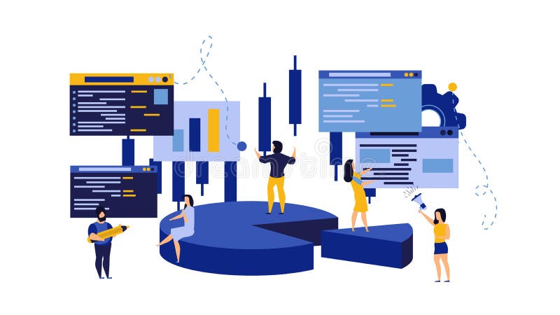 Budget data people vector business analysis person concept illustration. Financial account statistic graph management chart report stock illustration