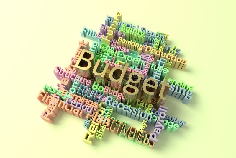 Budget Words Means Bills Costing And Money 3d Rendering Stock Illustration Illustration of
