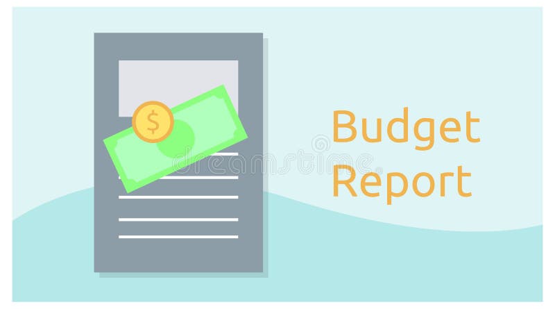 Budget report iconic background template. with soft colors and file objects and coins. design vector