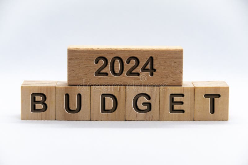 Budget 2024 Symbol. Wooden Blocks with Words Budget 2024. Beautiful