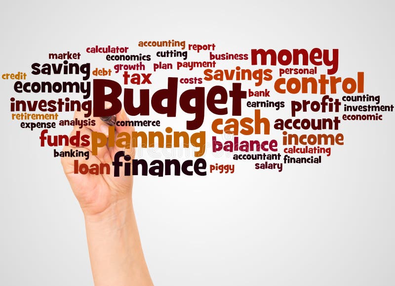 Budget Word Cloud and Hand with Marker Concept Stock Illustration