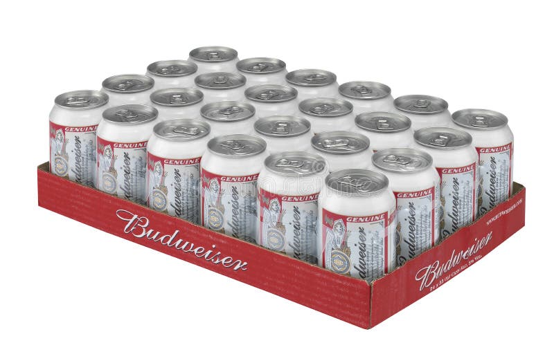 BUDWEISER BIERBLIKJES IN EEN SCHAAL stock foto