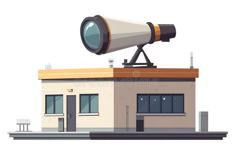 Budynek Obserwatorium Cartoon z teleskopem na dachu royalty ilustracja