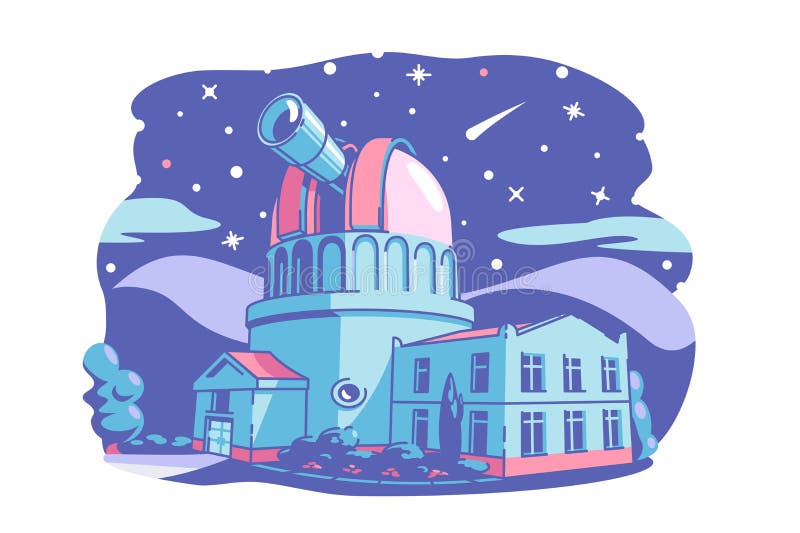 Budynek obserwatorium z teleskopem ilustracja wektor