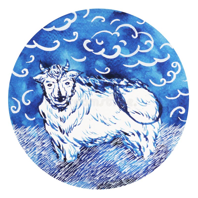 Bue, buon anno cinese dello zodiaco del toro, acquerello che dipinge minimo illustrazione di stock Bue, buon anno cinese dello zodiaco del toro, acquerello che dipinge minimo illustrazione di stock
