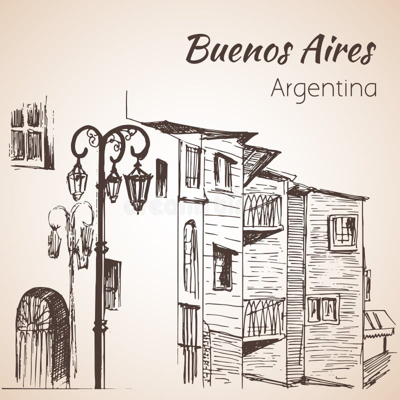Buenos Aires cityscape Caminito. Argentina. Sketch. royalty free illustration Buenos Aires cityscape Caminito. Argentina. Sketch. royalty free illustration