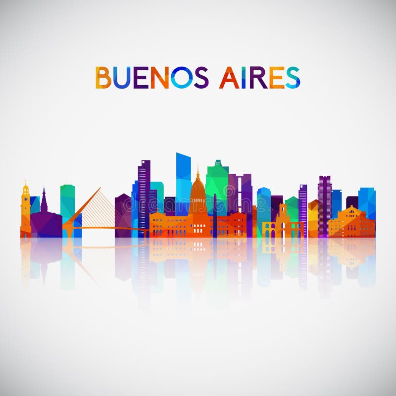Buenos Aires linia horyzontu sylwetka w kolorowym geometrycznym stylu ilustracji