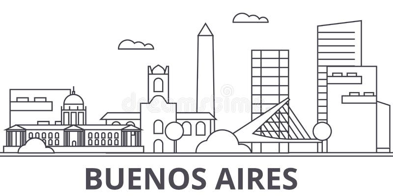 Buenos Airos architecture line skyline illustration. Linear cityscape with famous landmarks, city sights, design icons royalty free illustration Buenos Airos architecture line skyline illustration. Linear cityscape with famous landmarks, city sights, design icons royalty free illustration